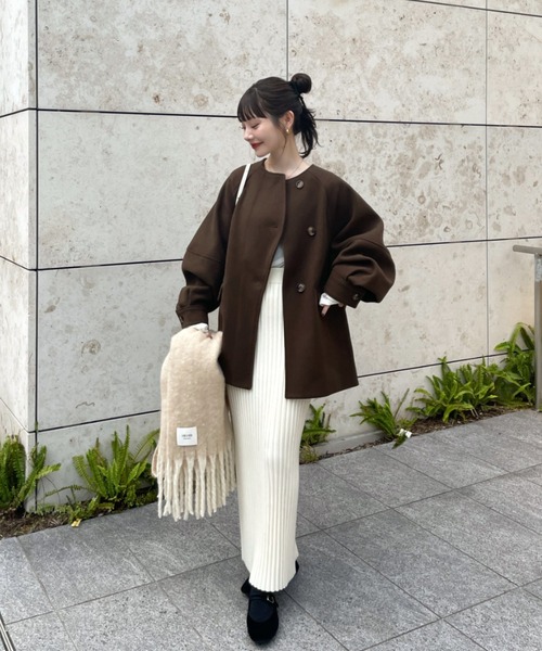 hinari ヒナリ ウェーブデザインミドルコート ウェーブデザインミドルコート（その他アウター）｜hinari