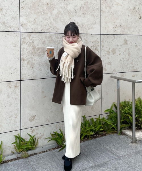 hinari ヒナリ ウェーブデザインミドルコート ウェーブデザインミドルコート（その他アウター）｜hinari