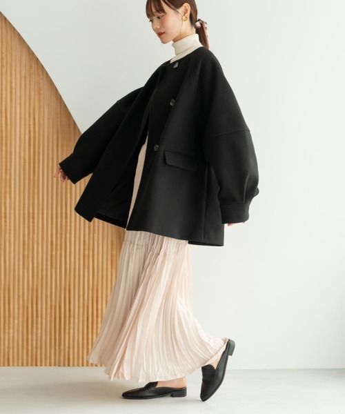 hinari ウェーブデザインミドルコート 黒 ウェーブデザインミドルコート（その他アウター）｜hinari（ヒナリ）の