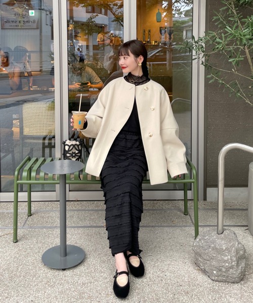 hinari ヒナリ　ウェーブミドルコート　ベージュ　S hinari（ヒナリ）の「ウェーブデザインミドルコート（その他