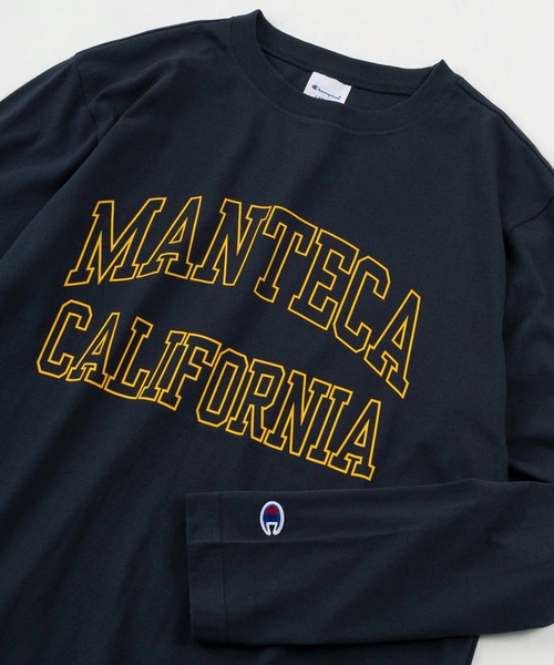Champion(チャンピオン)の「【Champion/チャンピオン】UNION SPRINGS NY&MANTECA CALIFORNIA カレッジロゴプリント メンズベーシック ロングスリーブTシャツ/長袖Tシャツ(Tシャツ/カットソー・メンズ・グレー/ダークグリーン/オフホワイト/ホワイト/スミクロ/ネイビー・M/L/XL)」の6枚目の写真