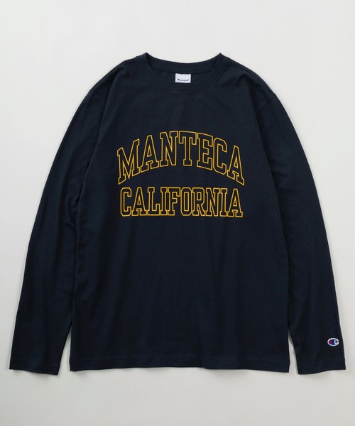 Champion(チャンピオン)の「【Champion/チャンピオン】UNION SPRINGS NY&MANTECA CALIFORNIA カレッジロゴプリント メンズベーシック ロングスリーブTシャツ/長袖Tシャツ(Tシャツ/カットソー・メンズ・グレー/ダークグリーン/オフホワイト/ホワイト/スミクロ/ネイビー・M/L/XL)」の7枚目の写真