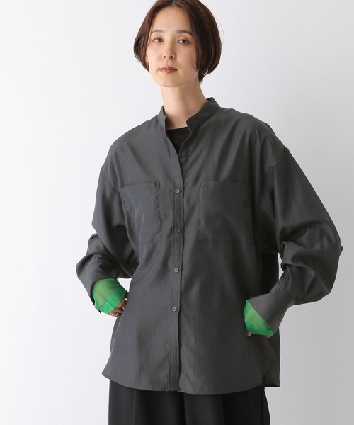 LEPSIM（レプシィム）の「バンドカラーシャツ　139145（シャツ/ブラウス・レディース・ライトブルー/オフホワイト/チャコールグレー・FREE）」の3枚目の写真