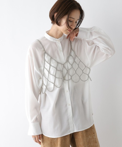 LEPSIM（レプシィム）の「バンドカラーシャツ　139145（シャツ/ブラウス・レディース・ライトブルー/オフホワイト/チャコールグレー・FREE）」の7枚目の写真