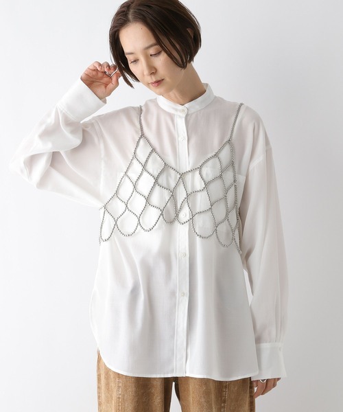 LEPSIM（レプシィム）の「バンドカラーシャツ　139145（シャツ/ブラウス・レディース・ライトブルー/オフホワイト/チャコールグレー・FREE）」の8枚目の写真