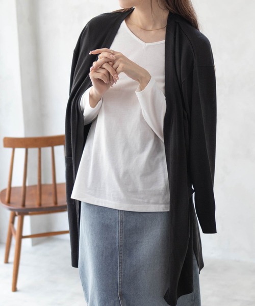 NAVY(ネイビー)の「NAVY ロングトッパーカーデ ロンTセット アンサンブル(アンサンブル・レディース・ブラック/オレンジ/ベージュ・M/L)」の5枚目の写真
