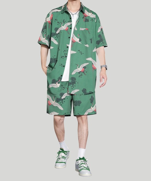 TOBEE(トゥビー)の「【Tobee】オープンカラー アロハシャツ/総柄シャツ&ショートパンツ セットアップ(シャツ/ブラウス・メンズ・ブラック/グリーン/ブルー/ホワイト・LARGE/X-LARGE/MEDIUM)」の18枚目の写真
