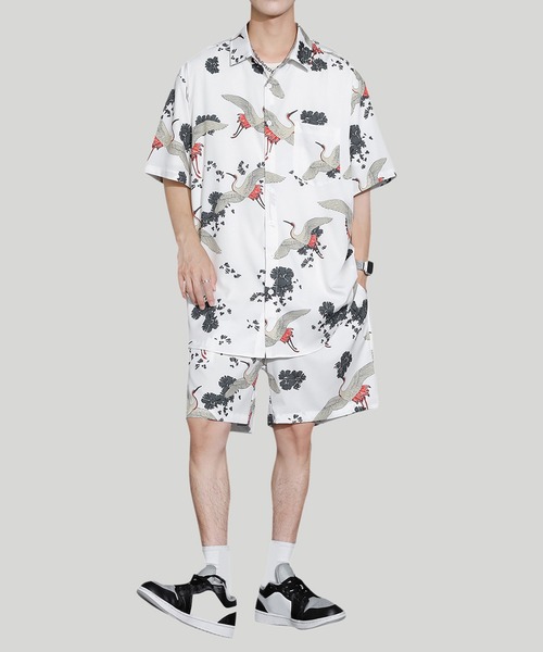 TOBEE(トゥビー)の「【Tobee】オープンカラー アロハシャツ/総柄シャツ&ショートパンツ セットアップ(シャツ/ブラウス・メンズ・ブラック/グリーン/ブルー/ホワイト・LARGE/X-LARGE/MEDIUM)」の10枚目の写真
