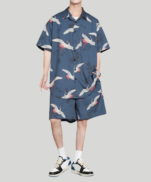 TOBEE(トゥビー)の「【Tobee】オープンカラー アロハシャツ/総柄シャツ&ショートパンツ セットアップ(シャツ/ブラウス・メンズ・ブラック/グリーン/ブルー/ホワイト・LARGE/X-LARGE/MEDIUM)」の13枚目の写真