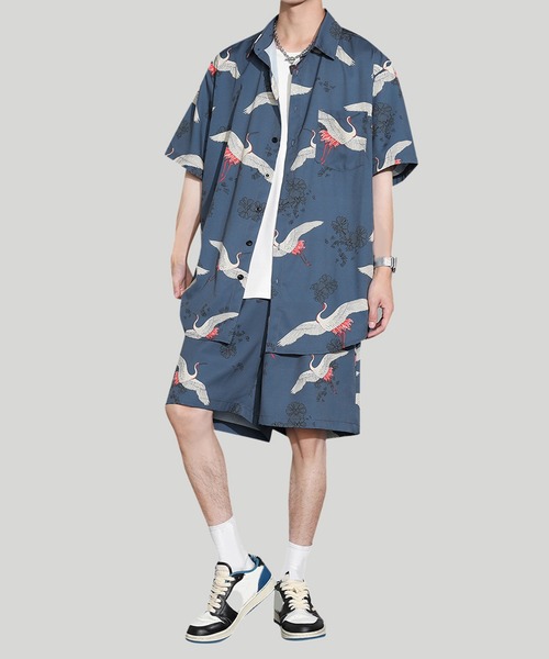 TOBEE(トゥビー)の「【Tobee】オープンカラー アロハシャツ/総柄シャツ&ショートパンツ セットアップ(シャツ/ブラウス・メンズ・ブラック/グリーン/ブルー/ホワイト・LARGE/X-LARGE/MEDIUM)」の14枚目の写真