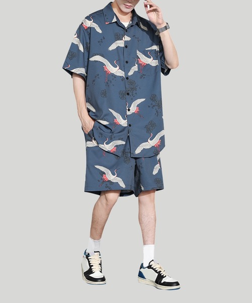 TOBEE(トゥビー)の「【Tobee】オープンカラー アロハシャツ/総柄シャツ&ショートパンツ セットアップ(シャツ/ブラウス・メンズ・ブラック/グリーン/ブルー/ホワイト・LARGE/X-LARGE/MEDIUM)」の15枚目の写真