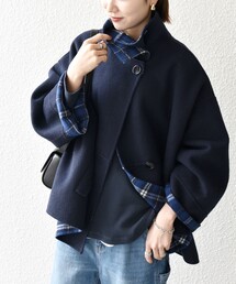 【WEB限定】SHIPS any: リバー スタンドカラー ポンチョ ショート コート
