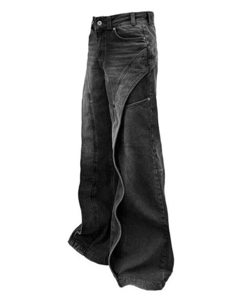 I FEEL LUCKY（アイフィールラッキー）の「韓国ブランド I FEEL LUCKY アイフィールラッキー Wide flare placket pants ワイドフレアプラケットパンツ フレアデニムパンツ ブーツカットデニム ジーパン ジーンズ 韓国ファッション 韓国 ストリート ストリートファッション（デニムパンツ・メンズ・ブラック/ブルー・M/S）」の8枚目の写真