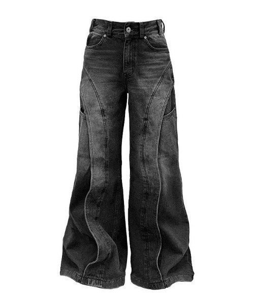 I FEEL LUCKY（アイフィールラッキー）の「韓国ブランド I FEEL LUCKY アイフィールラッキー Wide flare placket pants ワイドフレアプラケットパンツ フレアデニムパンツ ブーツカットデニム ジーパン ジーンズ 韓国ファッション 韓国 ストリート ストリートファッション（デニムパンツ・メンズ・ブラック/ブルー・M/S）」の7枚目の写真