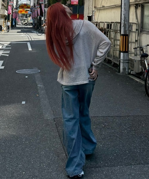 I FEEL LUCKY（アイフィールラッキー）の「韓国ブランド I FEEL LUCKY アイフィールラッキー Wide flare placket pants ワイドフレアプラケットパンツ フレアデニムパンツ ブーツカットデニム ジーパン ジーンズ 韓国ファッション 韓国 ストリート ストリートファッション（デニムパンツ・メンズ・ブラック/ブルー・M/S）」の21枚目の写真