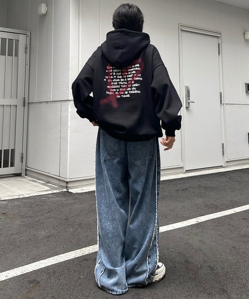 ILL's✨️フード付きシャツ パーカー 異素材切替 前開き カジュアル セールハートロゴ &frasl; スプレーハート &frasl; 箔プリント &frasl; フォトプリント