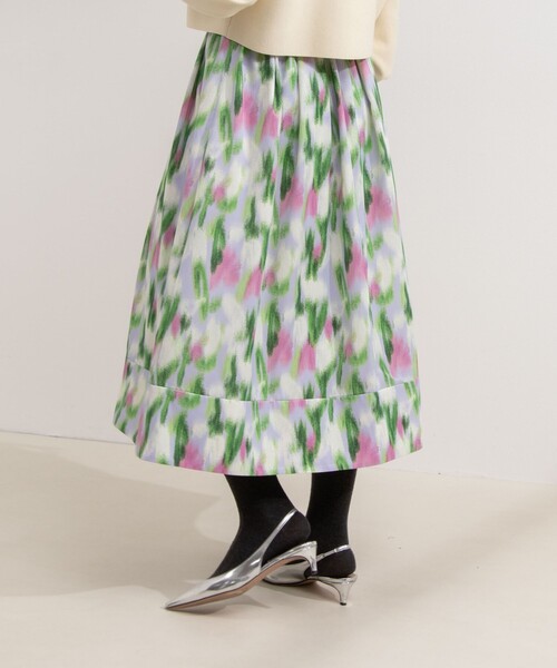 NOLLEY’S（ノーリーズ）の「ウォッシャブルボカシプリントタック＆ギャザースカート（スカート・レディース・ブルー系その他7/パープル系その他3・36/38）」の16枚目の写真