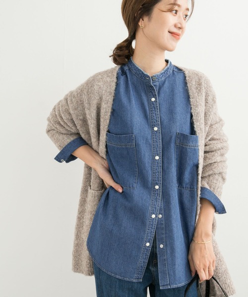 URBAN RESEARCH DOORS(アーバンリサーチドアーズ)の「デニムバンドカラーシャツ(シャツ/ブラウス・レディース・インディゴブルー/ワンウォッシュ・MEDIUM)」の4枚目の写真