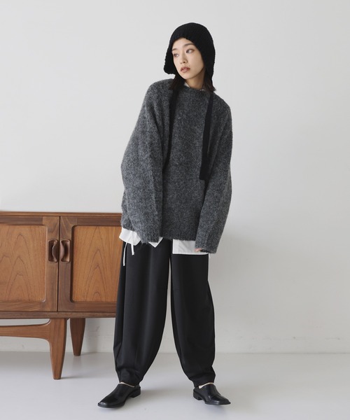 hellam（へラム）の「紐付きニット帽（ニットキャップ/ビーニー・レディース・ブラック/ベージュ・FREE）」の12枚目の写真