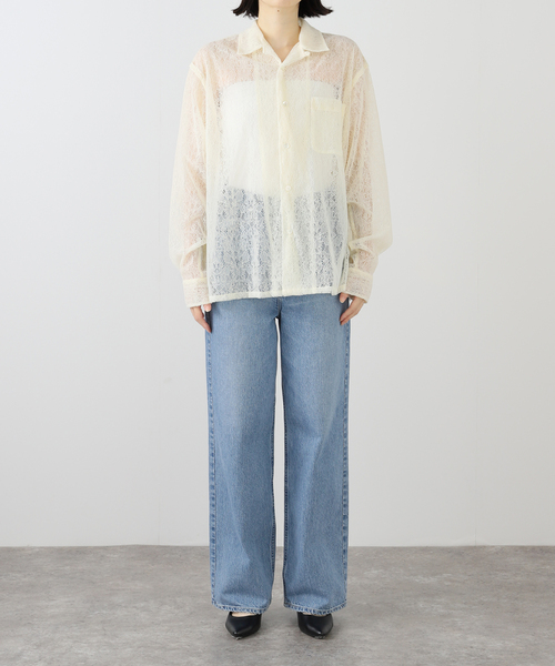 セール】JANE SMITH/ジェーンスミス FLOCKY LACE OPEN COLLAR シャツ