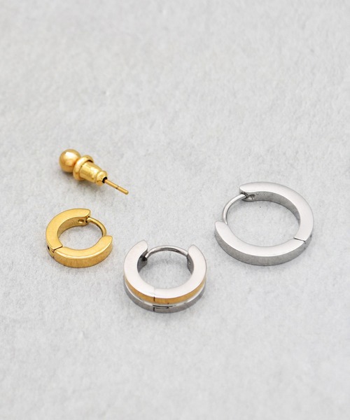 Diliraba(ディリラバ)の「【Diliraba】サージカルステンレス フープピアス バイカラー 4点セット A(ピアス(両耳用)・レディース・シルバー×ゴールド・FREE)」の1枚目の写真