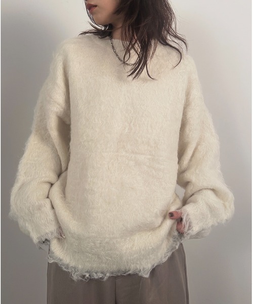 vieux by MAISON BREEZE(ビューバイメゾンブリーズ)の「【vieux by MAISON BREEZE】クルーネックボリュームシャギーニット crewneck Volume shaggy knit #1(ニット/セーター・レディース・ブルー/チャコールグレー/アイボリー・FREE)」の2枚目の写真