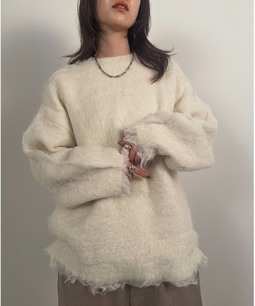 vieux by MAISON BREEZE(ビューバイメゾンブリーズ)の「【vieux by MAISON BREEZE】クルーネックボリュームシャギーニット crewneck Volume shaggy knit #1(ニット/セーター・レディース・ブルー/チャコールグレー/アイボリー・FREE)」の6枚目の写真
