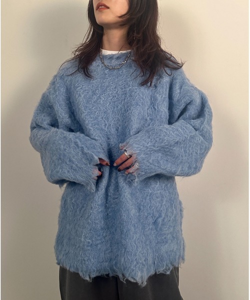 vieux by MAISON BREEZE(ビューバイメゾンブリーズ)の「【vieux by MAISON BREEZE】クルーネックボリュームシャギーニット crewneck Volume shaggy knit #1(ニット/セーター・レディース・ブルー/チャコールグレー/アイボリー・FREE)」の7枚目の写真