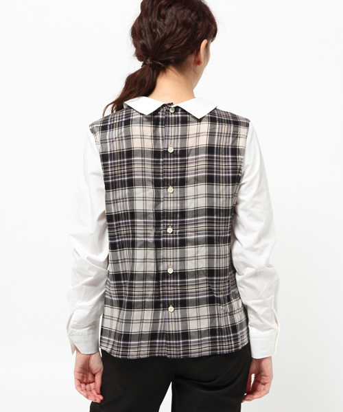 OUTLET（アウトレット）の「【Sheta】バックボタンブラウス（シャツ/ブラウス・レディース・チェック/ホワイト・FREE）」の11枚目の写真