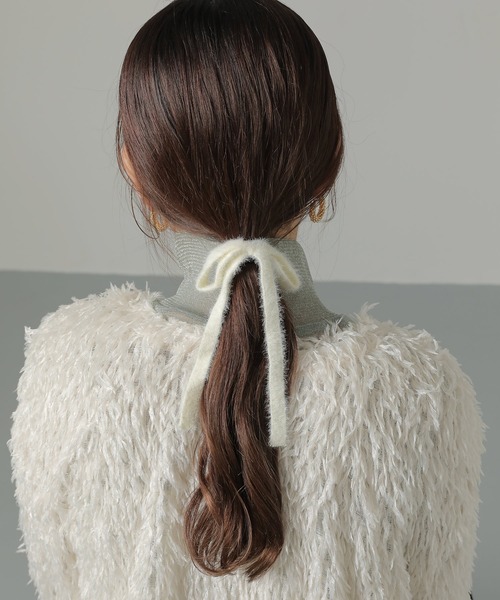 Monocoro toppi（モノコロトッピ）の「ニット スリム リボン ヘアゴム（ヘアゴム・レディース・アイボリー/ブラック/カーキ/ブラウン・フリー）」の3枚目の写真