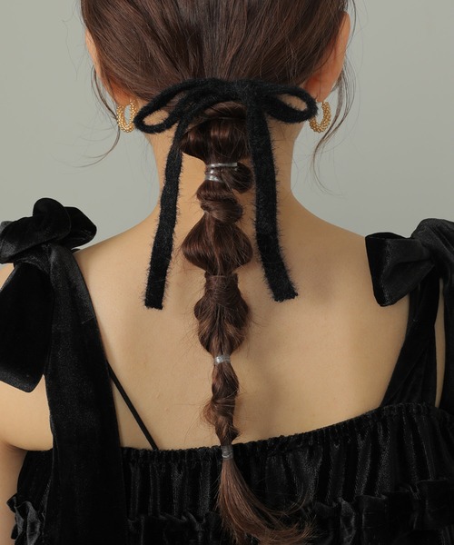 Monocoro toppi（モノコロトッピ）の「ニット スリム リボン ヘアゴム（ヘアゴム・レディース・アイボリー/ブラック/カーキ/ブラウン・フリー）」の8枚目の写真