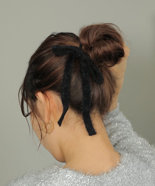 Monocoro toppi（モノコロトッピ）の「ニット スリム リボン ヘアゴム（ヘアゴム・レディース・アイボリー/ブラック/カーキ/ブラウン・フリー）」の9枚目の写真
