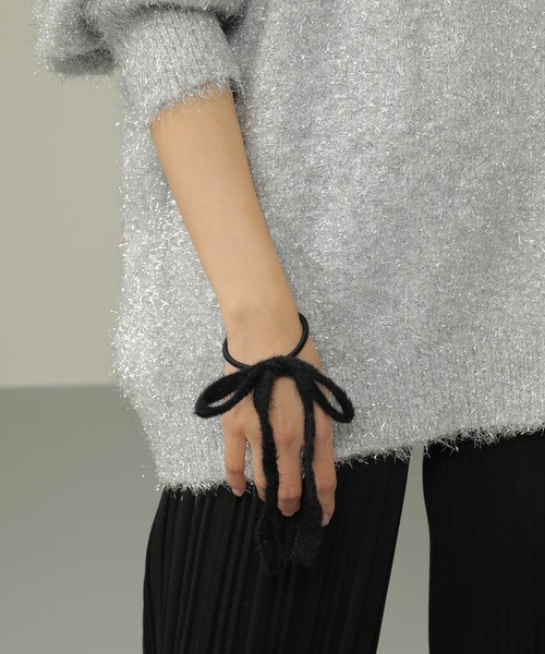 Monocoro toppi（モノコロトッピ）の「ニット スリム リボン ヘアゴム（ヘアゴム・レディース・アイボリー/ブラック/カーキ/ブラウン・フリー）」の10枚目の写真