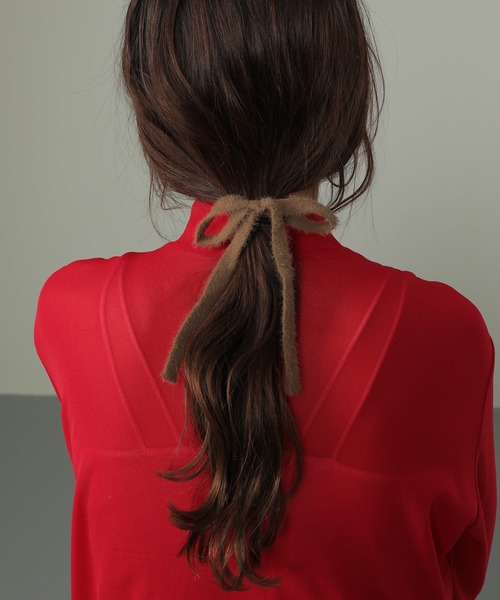 Monocoro toppi（モノコロトッピ）の「ニット スリム リボン ヘアゴム（ヘアゴム・レディース・アイボリー/ブラック/カーキ/ブラウン・フリー）」の11枚目の写真