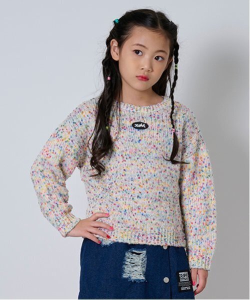 X-girl Stages（エックスガールステージス）の「カラーネップニットプルオーバー（ニット/セーター・キッズ・アイボリー/ブラック・140cm/130cm/120cm/110cm）」の2枚目の写真