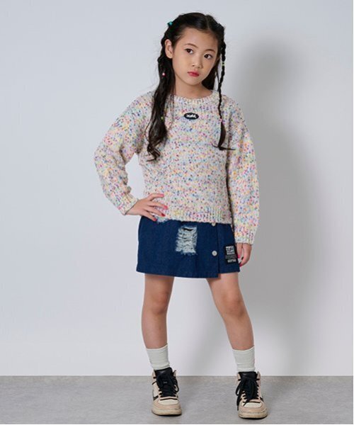 X-girl Stages（エックスガールステージス）の「カラーネップニットプルオーバー（ニット/セーター・キッズ・アイボリー/ブラック・140cm/130cm/120cm/110cm）」の12枚目の写真