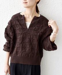 SHIPS（シップス）の「【WEB限定】〈洗濯機可能〉2WAY フラワー ジャカード ハーフ ジップ プルオーバー（ニット/セーター）」