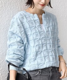 SHIPS（シップス）の「【WEB限定】〈洗濯機可能〉2WAY フラワー ジャカード ハーフ ジップ プルオーバー（ニット/セーター）」