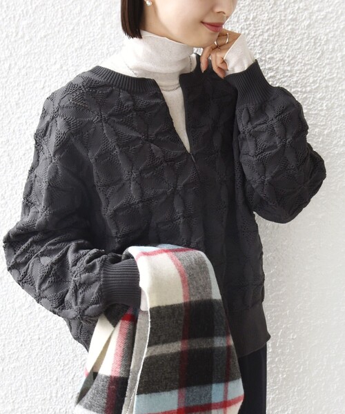 WEB限定】〈洗濯機可能〉2WAY フラワー ジャカード ハーフ ジップ プル