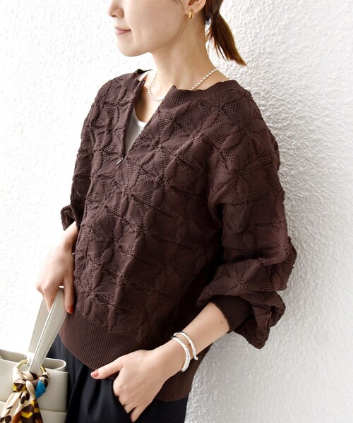 WEB限定】〈洗濯機可能〉2WAY フラワー ジャカード ハーフ ジップ プル