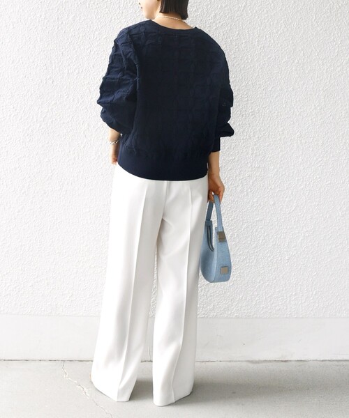 シップス　2WAY　フラワー ジャカード　ハーフジッププルオーバー　ネイビー WEB限定】〈洗濯機可能〉2WAY フラワー ジャカード ハーフ ジップ プル