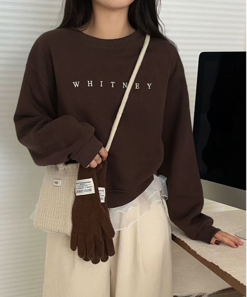 【セール】裏起毛ロゴ刺しゅうオーガンジーレース使いトレーナー（スウェット）｜FINEnough（ファインナフ） 5,432円