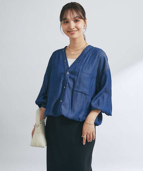 un dix cors（アンディコール）の「デニムカラーレスシャツ（シャツ/ブラウス・レディース・ブラック/サックスブルー/ブルー・FREE）」の14枚目の写真