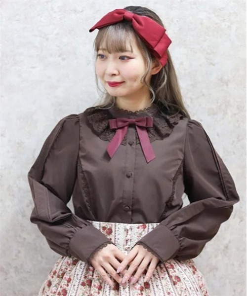 axes femme kawaii（アクシーズファムカワイイ）の「チュールレース衿ブラウス（シャツ/ブラウス・レディース・ホワイト/ブラウン/キナリ・MEDIUM）」の3枚目の写真