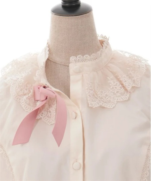 axes femme kawaii（アクシーズファムカワイイ）の「チュールレース衿ブラウス（シャツ/ブラウス・レディース・ホワイト/ブラウン/キナリ・MEDIUM）」の11枚目の写真