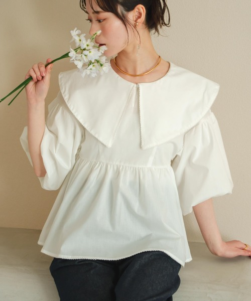 hinari（ヒナリ）の「ビッグカラーペプラムブラウス（シャツ/ブラウス・レディース・アイボリー/クリーム・FREE）」の8枚目の写真