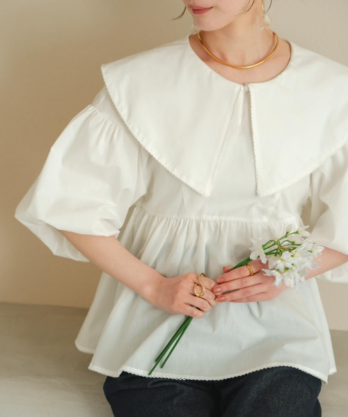 hinari（ヒナリ）の「ビッグカラーペプラムブラウス（シャツ/ブラウス・レディース・アイボリー/クリーム・FREE）」の10枚目の写真