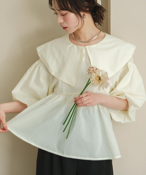 hinari（ヒナリ）の「ビッグカラーペプラムブラウス（シャツ/ブラウス・レディース・アイボリー/クリーム・FREE）」の16枚目の写真