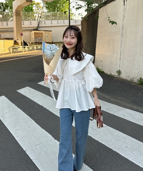 hinari（ヒナリ）の「ビッグカラーペプラムブラウス（シャツ/ブラウス・レディース・アイボリー/クリーム・FREE）」の6枚目の写真