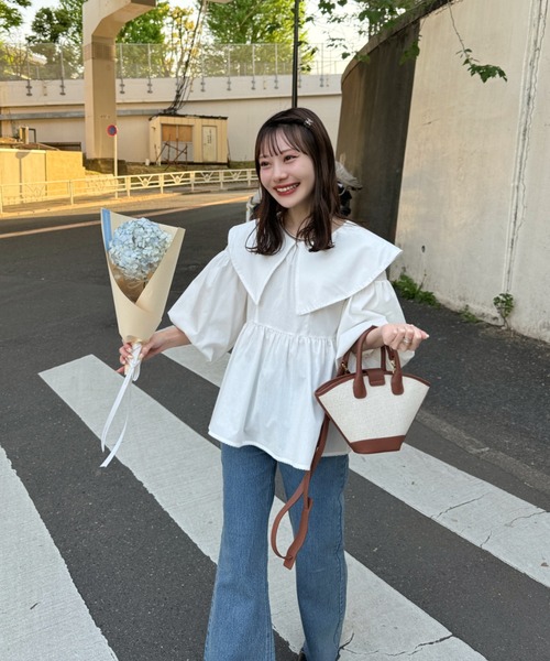 hinari ヒナリ　maru ビッグカラーペプラムブラウス　クリーム　未使用 ビッグカラーペプラムブラウス（シャツ/ブラウス）｜hinari